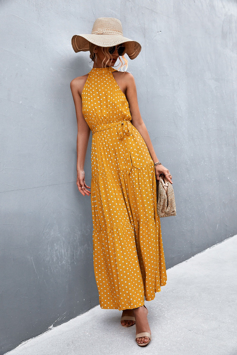 Printed Tie Waist Maxi Dress