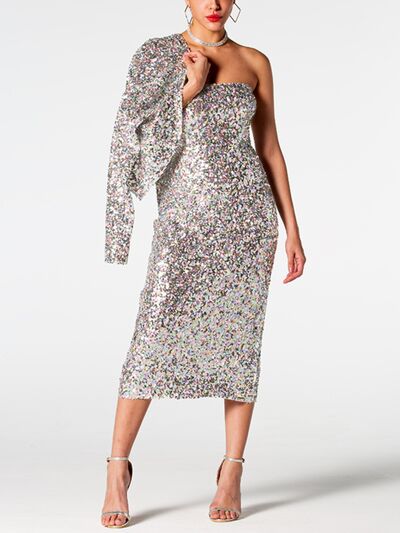 Sequin Cardigan and Straight Dress Set