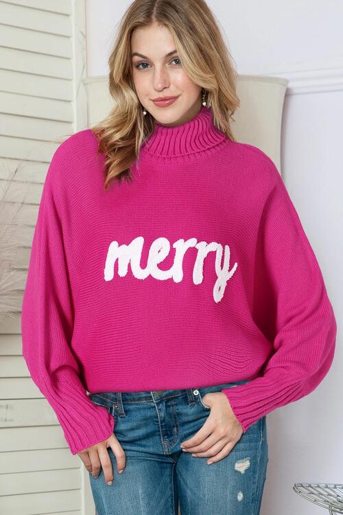 “Merry” Letter High Neck Sweater