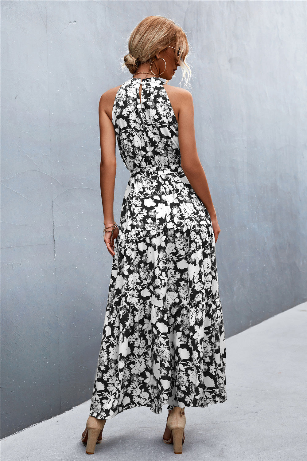 Printed Tie Waist Maxi Dress