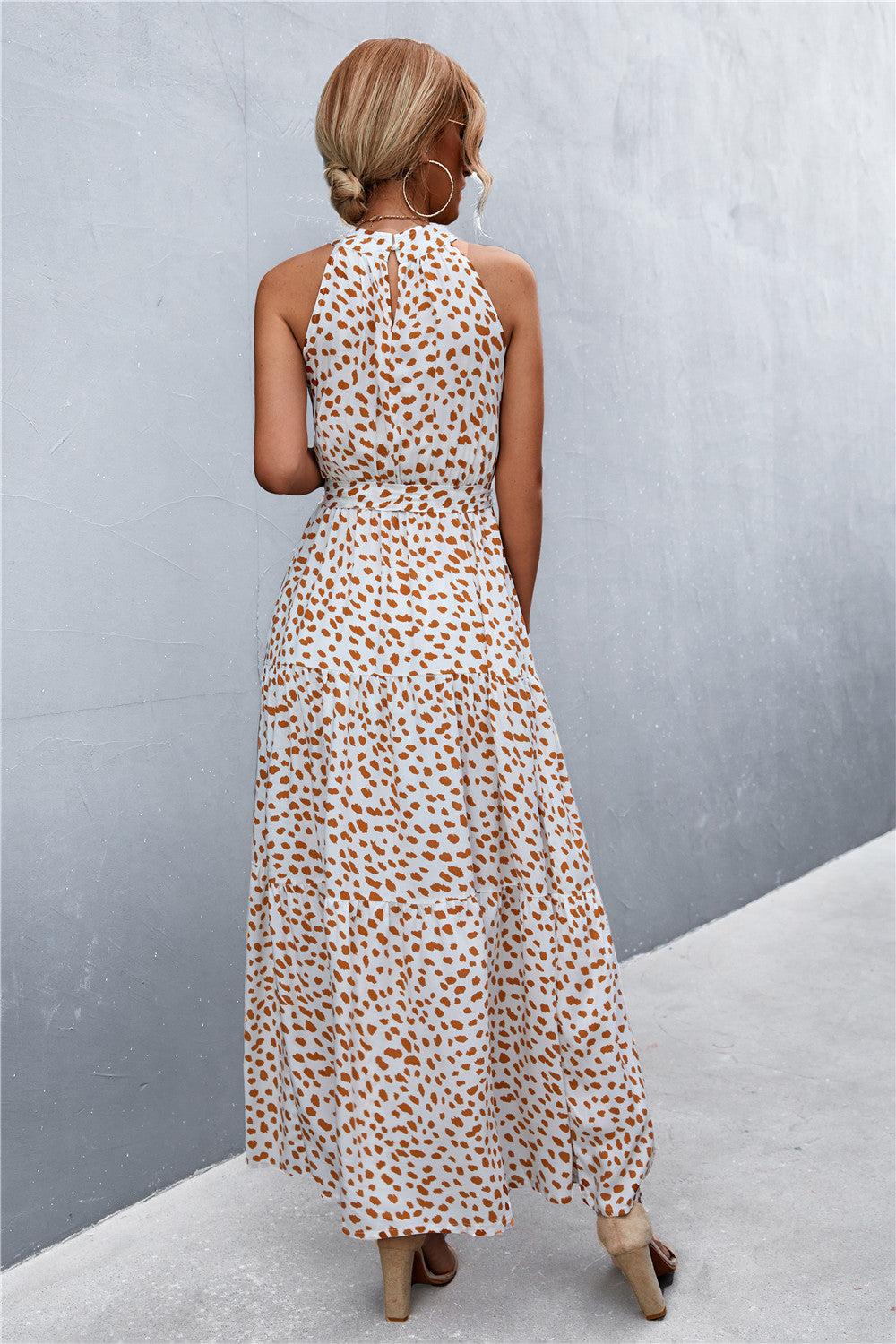 Printed Tie Waist Maxi Dress