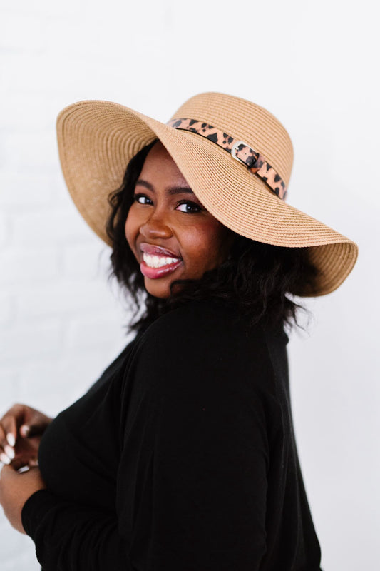 Justin Taylor Wild Sunshine Leopard Strap Floppy Hat