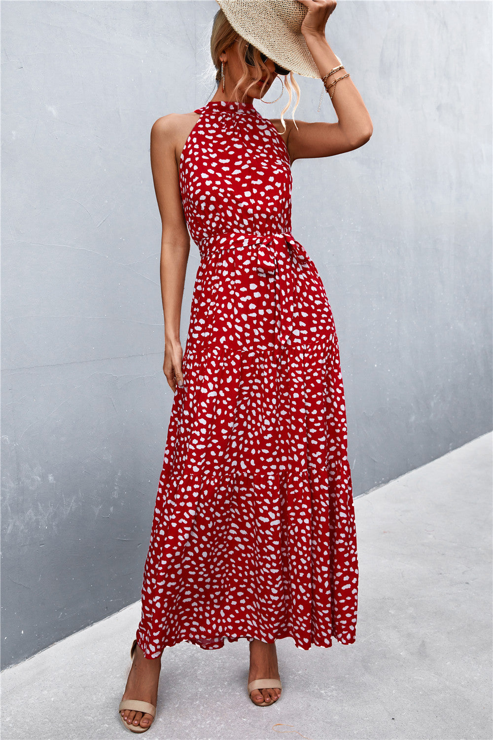 Printed Tie Waist Maxi Dress