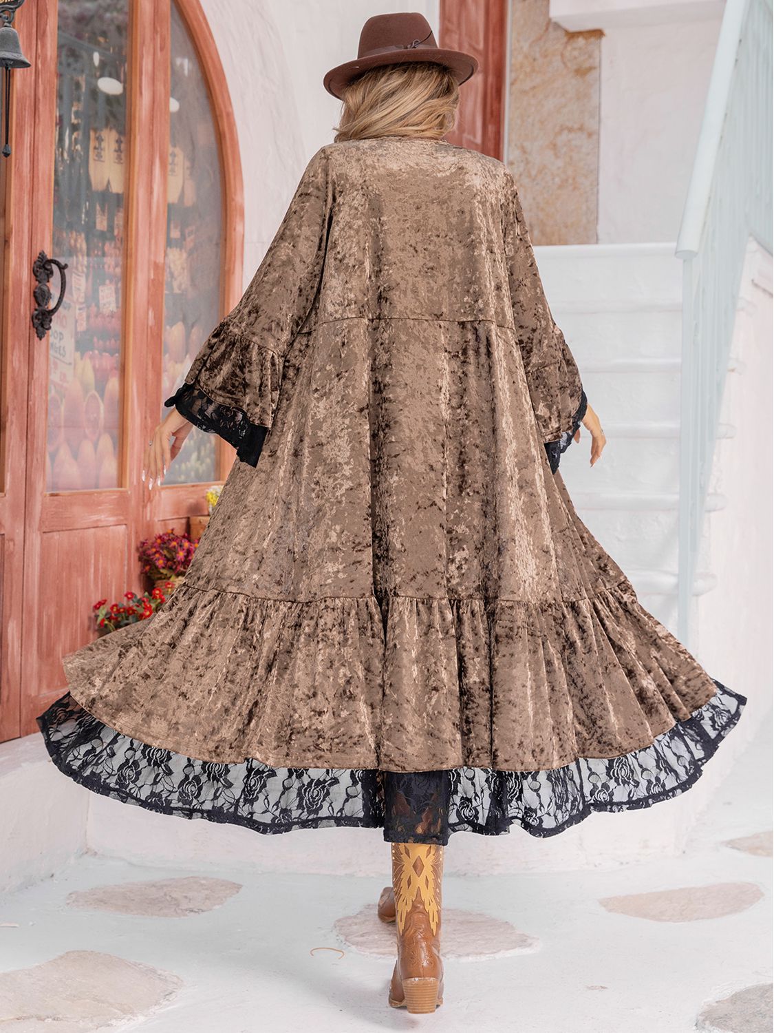 Flare Sleeve Lace Trim Duster