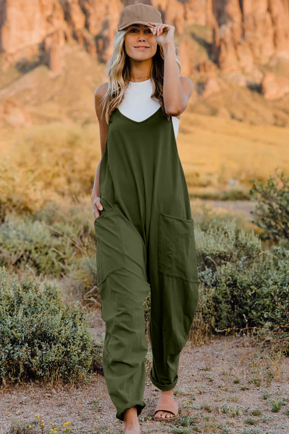 Double Take  V-Neck Sleeveless Jumpsuit with Pocket