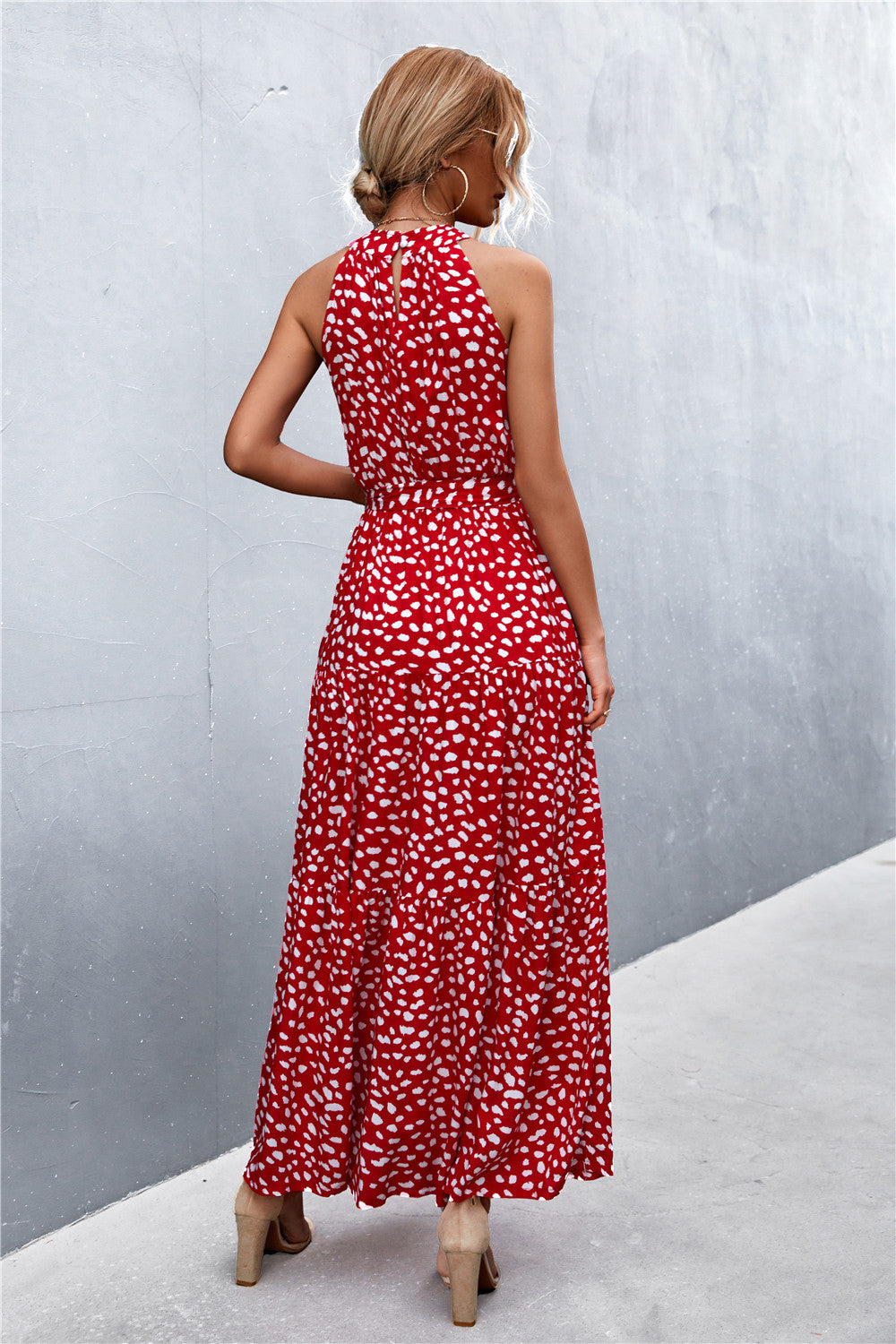 Printed Tie Waist Maxi Dress