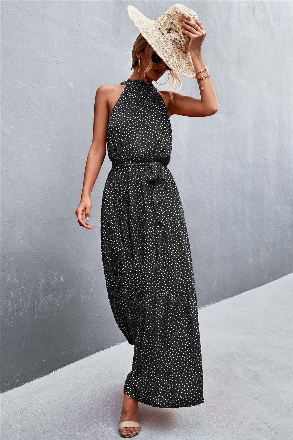 Printed Tie Waist Maxi Dress