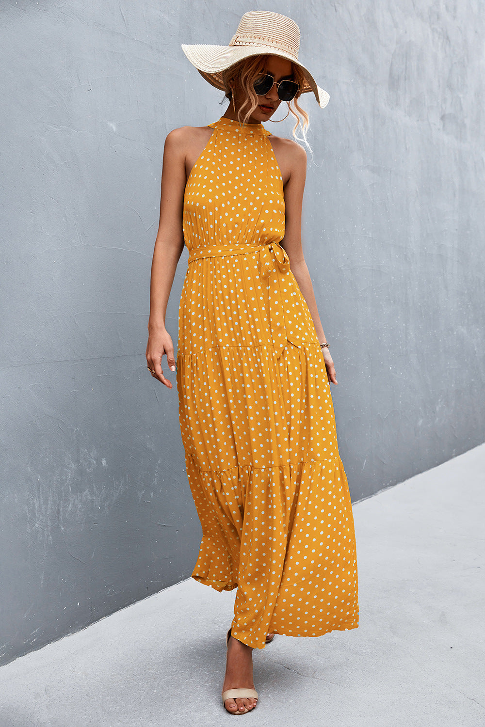 Printed Tie Waist Maxi Dress