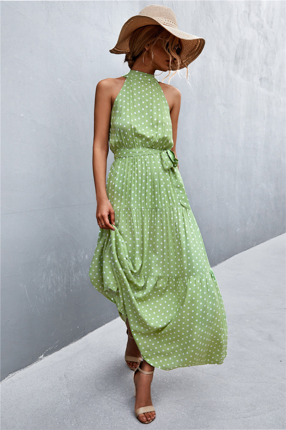 Printed Tie Waist Maxi Dress