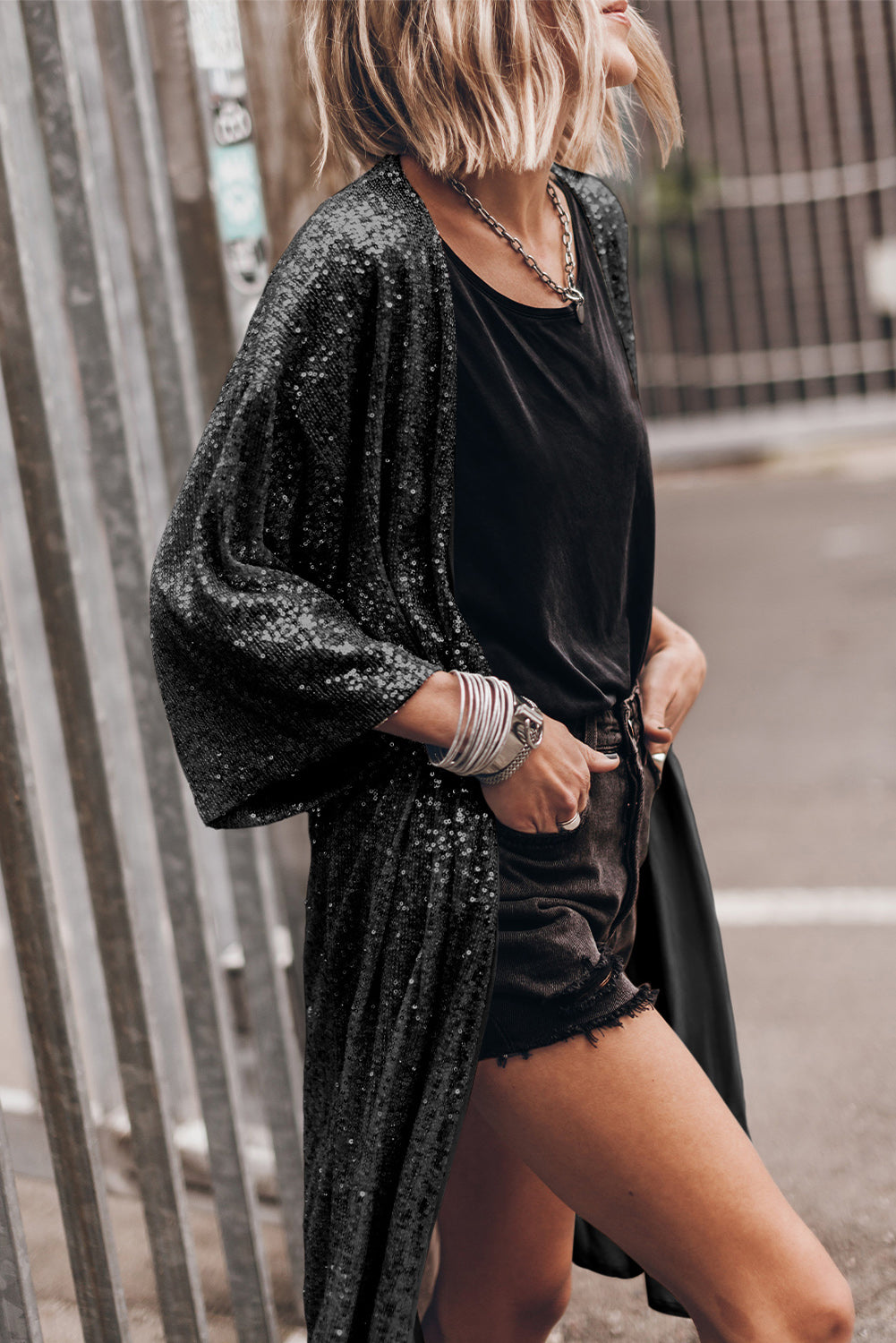 Sequin Open Front Duster