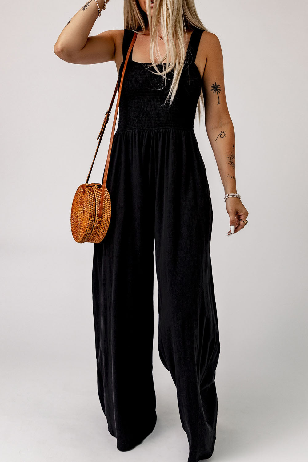 Smocked Wide Leg Jumpsuit