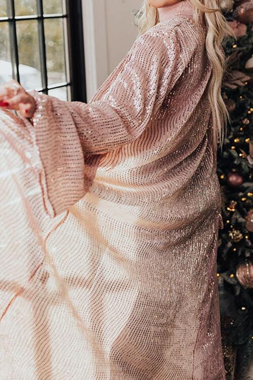 Sequin Open Front Long Sleeve Duster