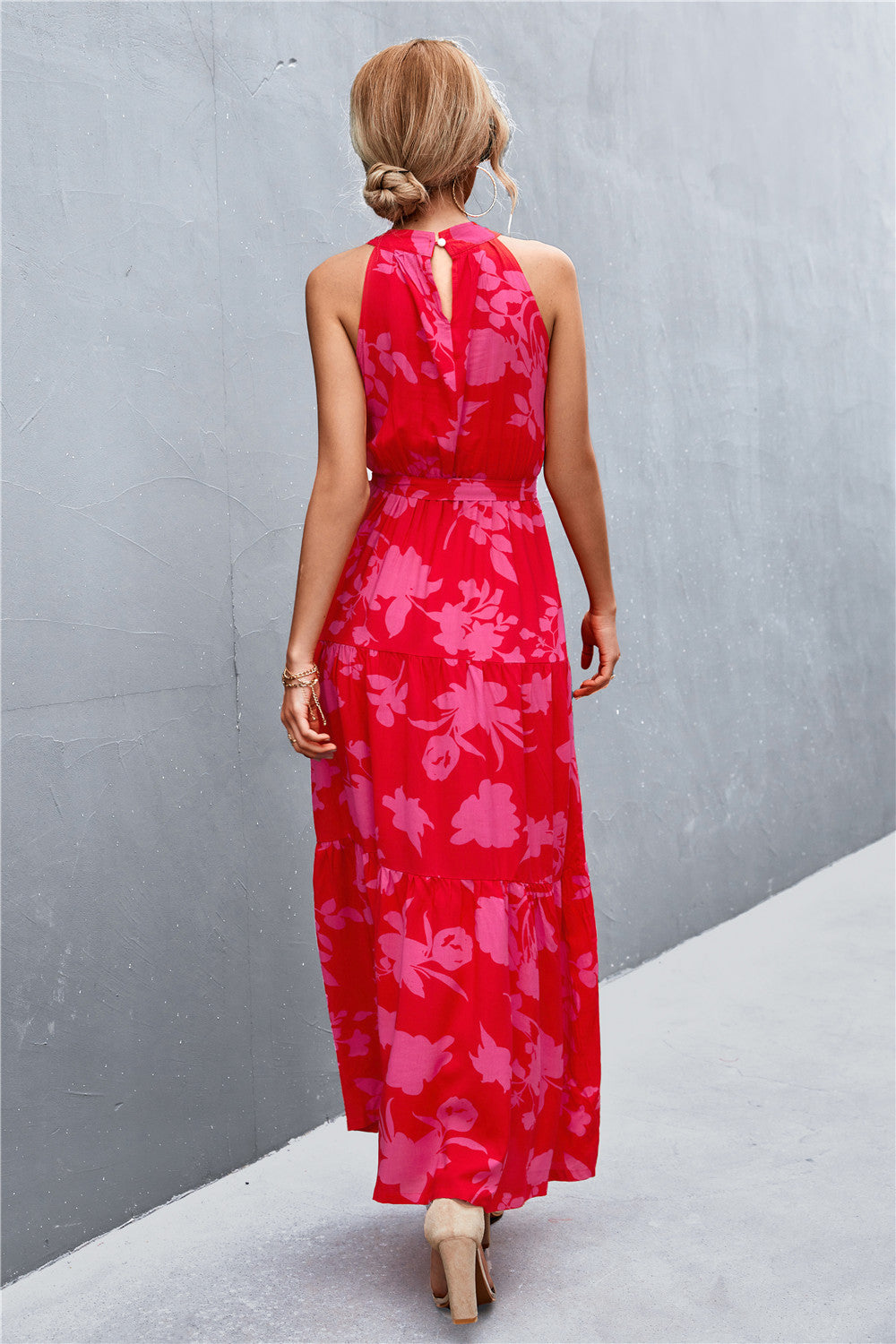 Printed Tie Waist Maxi Dress