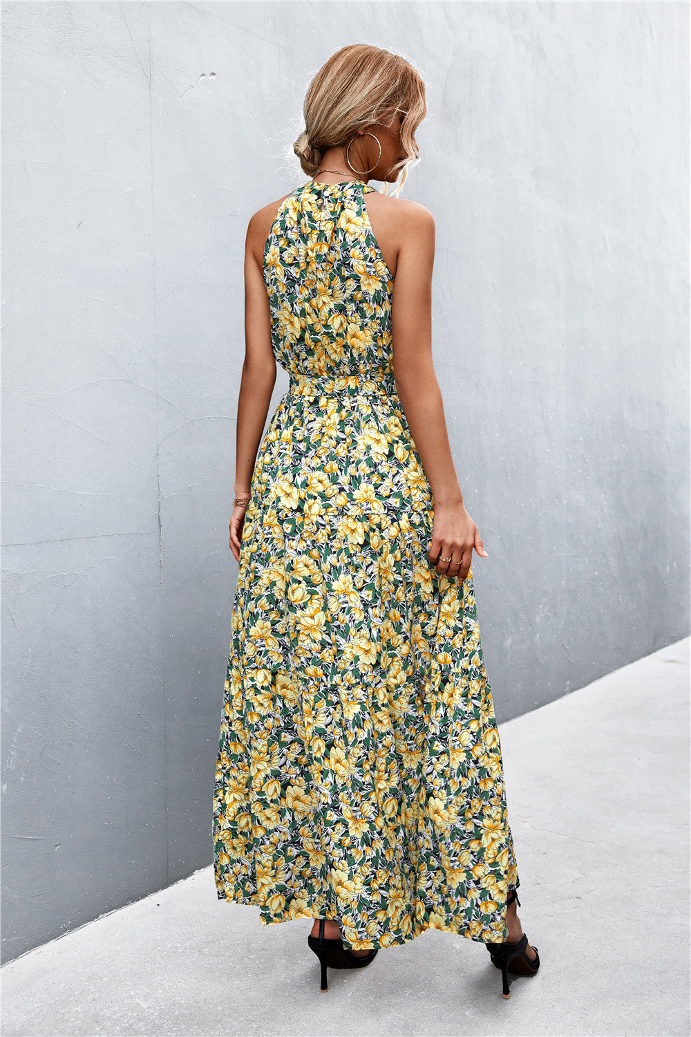 Printed Tie Waist Maxi Dress