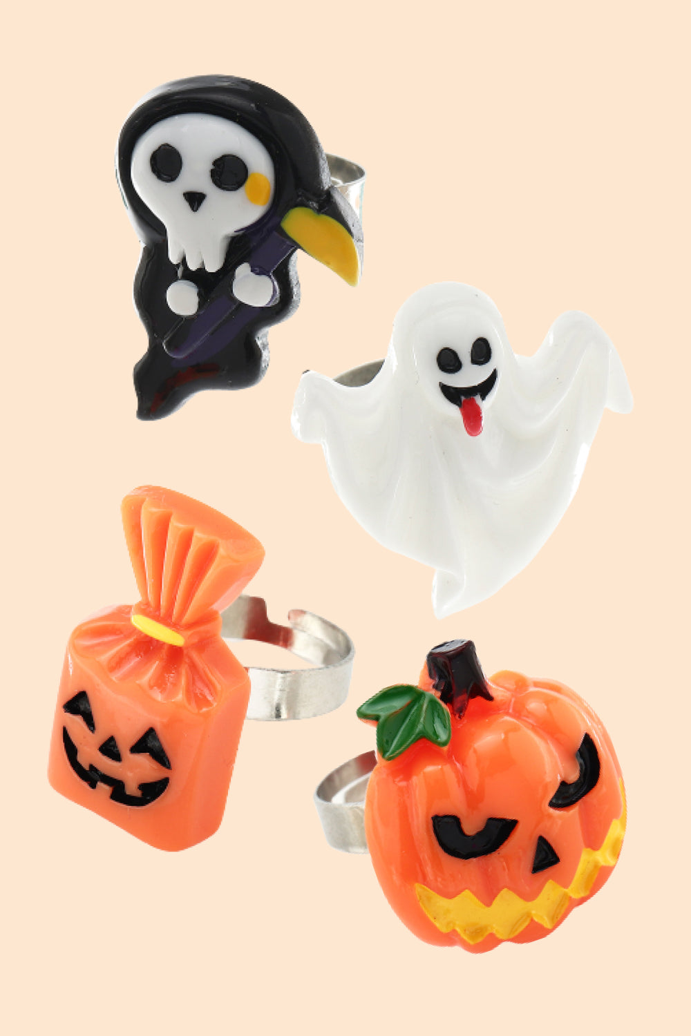 Assorted 4-Pack Resin Halloween Rings