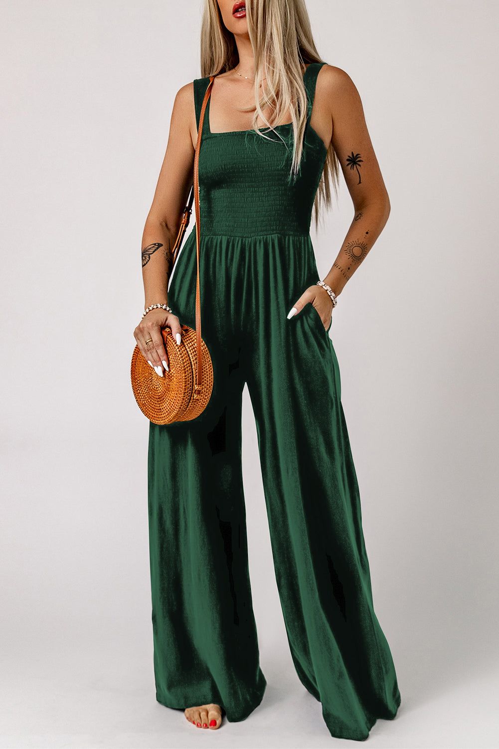 Smocked Wide Leg Jumpsuit