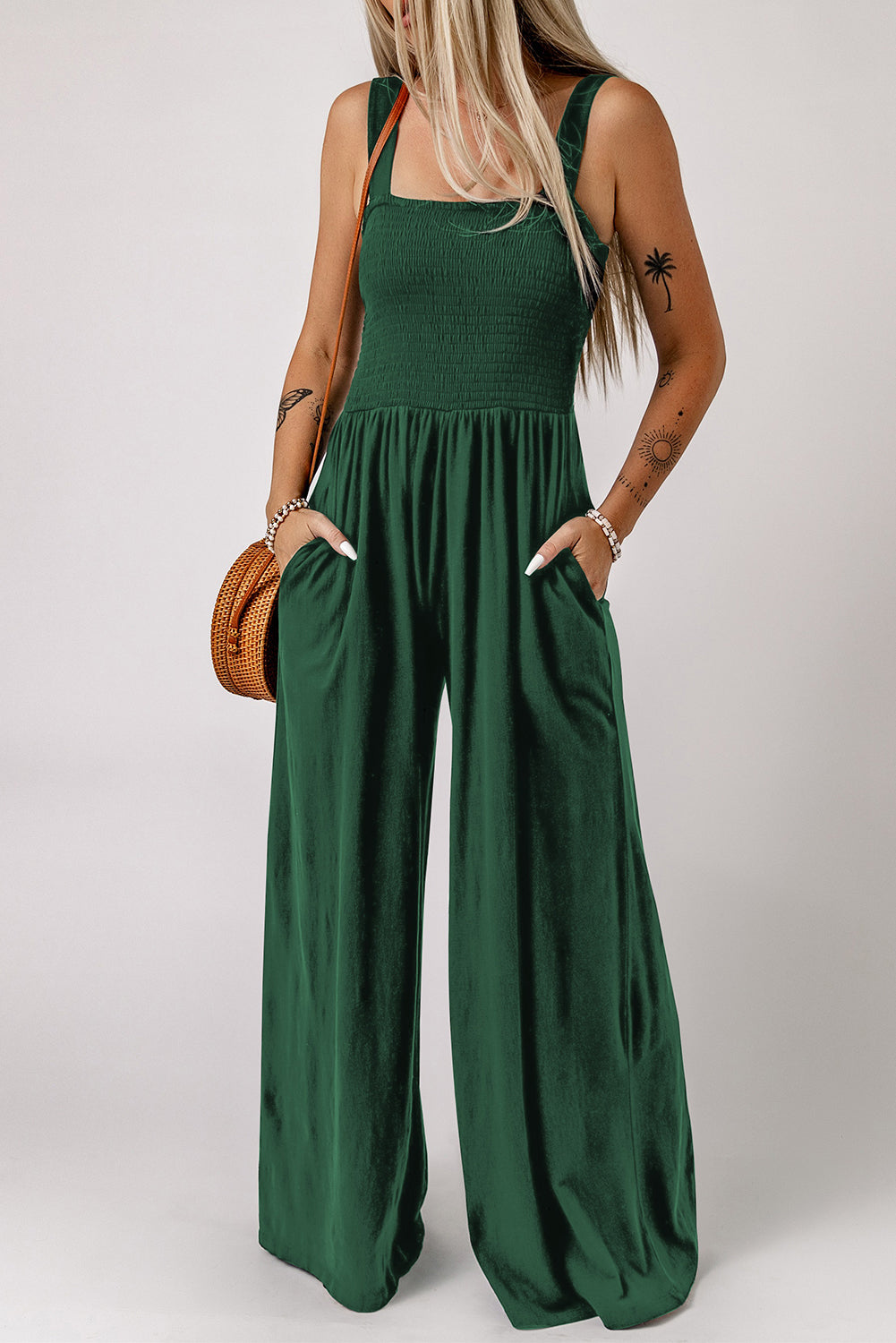 Smocked Wide Leg Jumpsuit