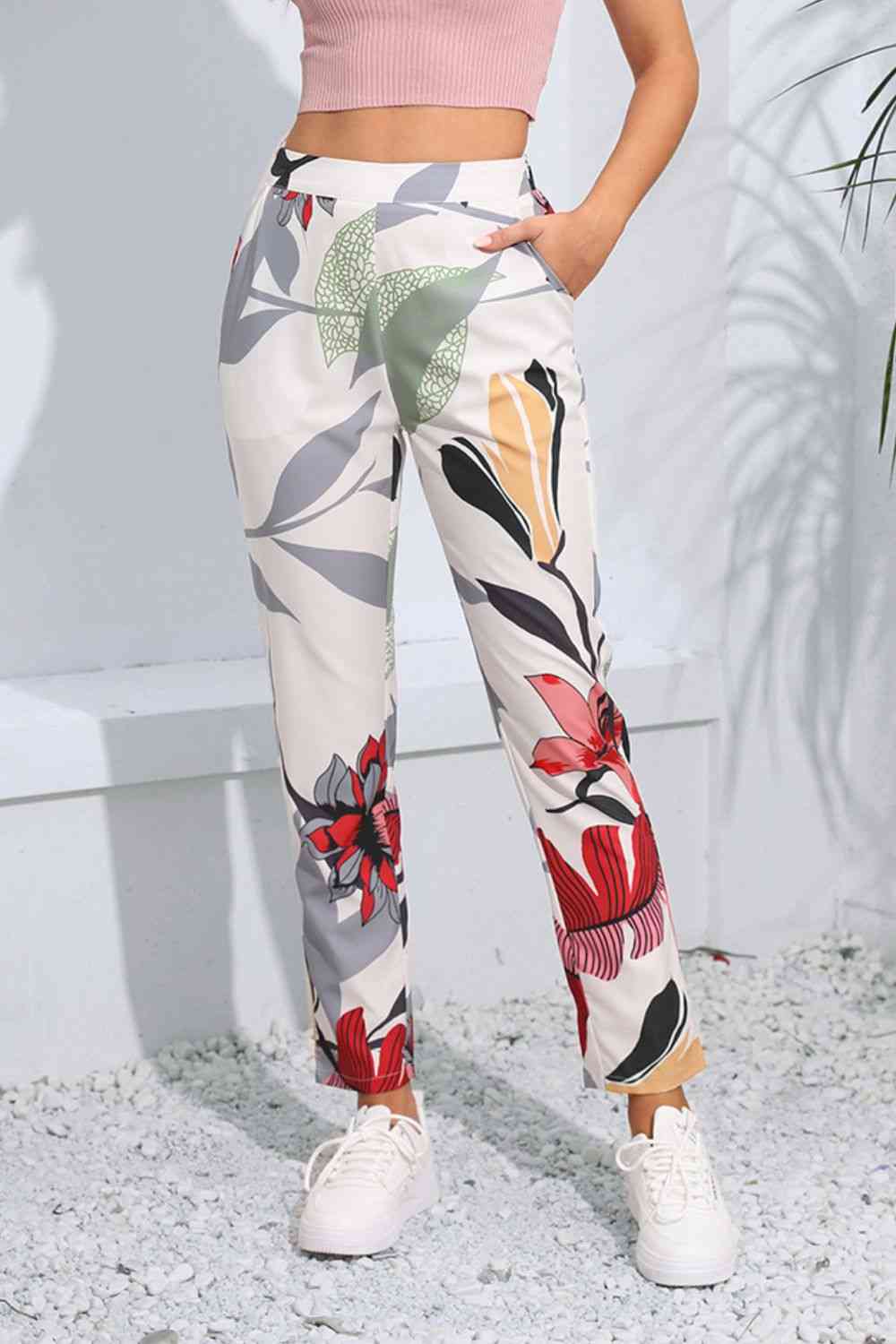 Floral Print Cropped Pants