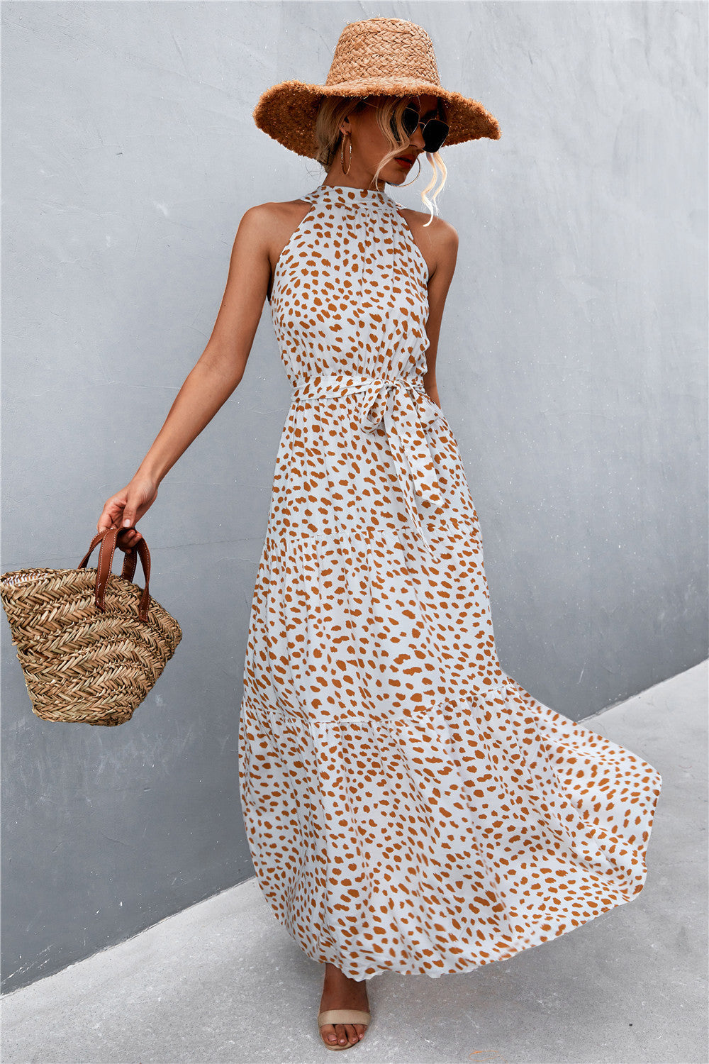 Printed Tie Waist Maxi Dress