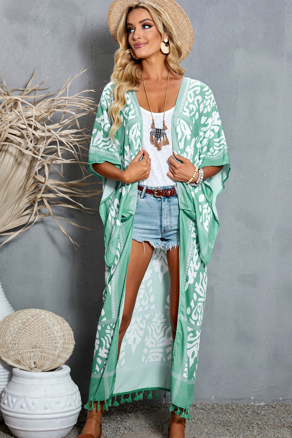 Printed Tassel Kimono