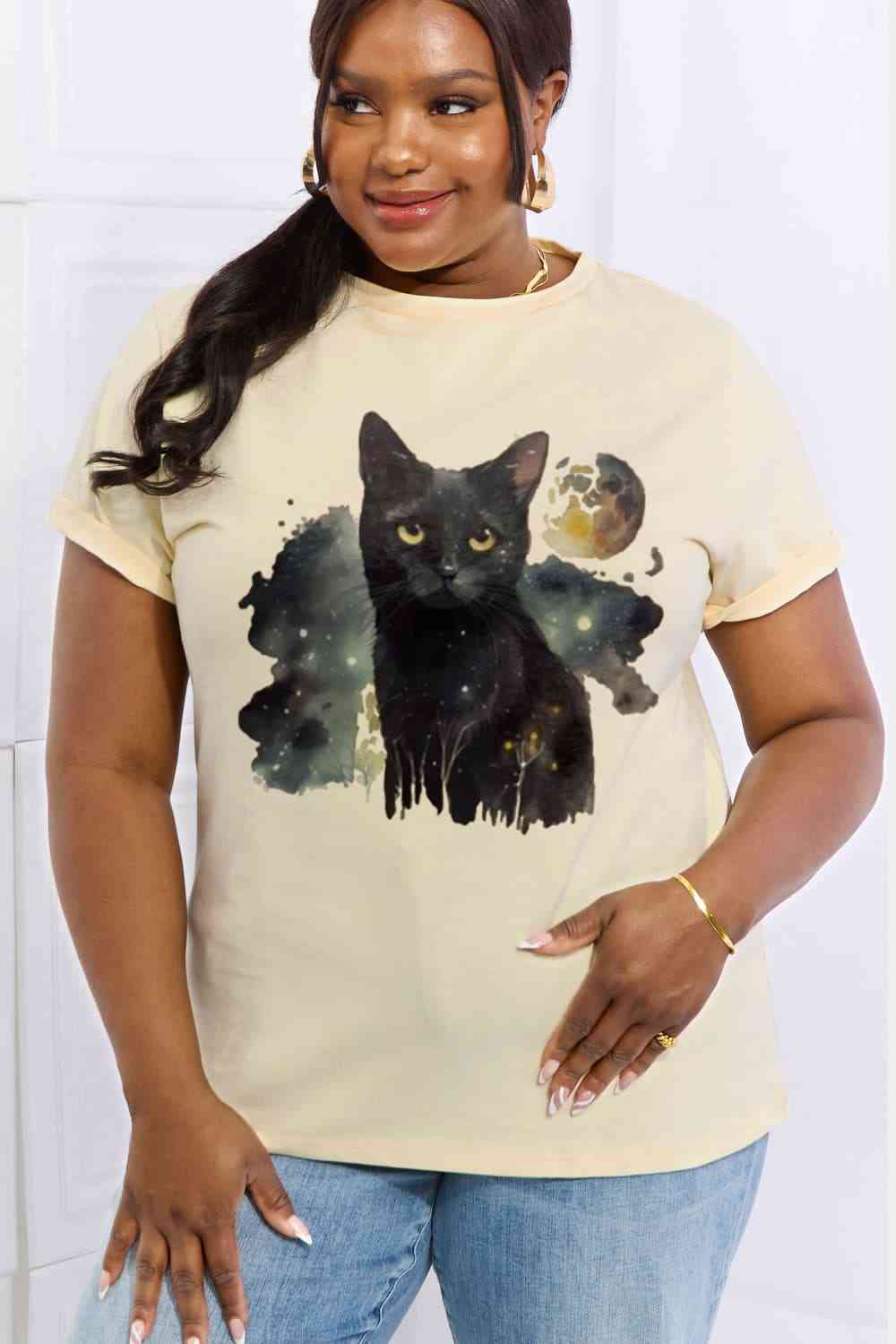 Simply Love Full Size Black Cat Graphic Cotton Tee