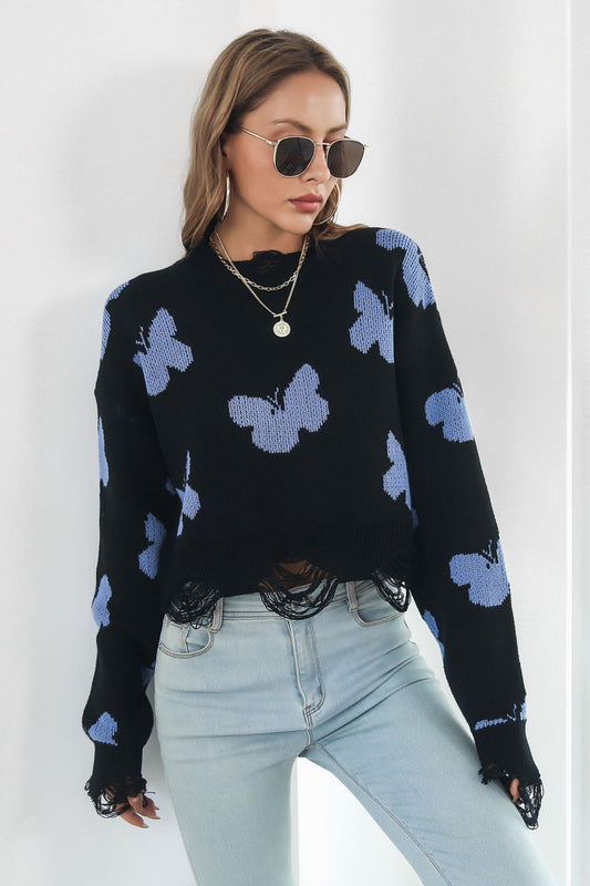 Distressed Butterfly Sweater