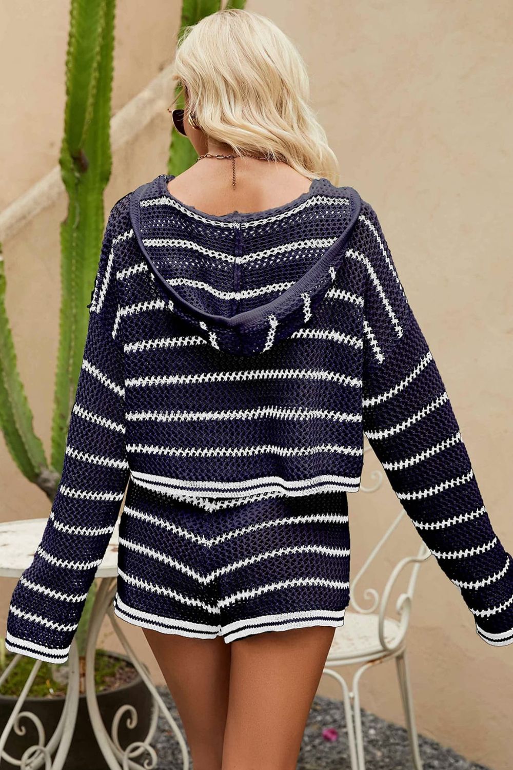 Striped Knit Hoodie & Shorts Set