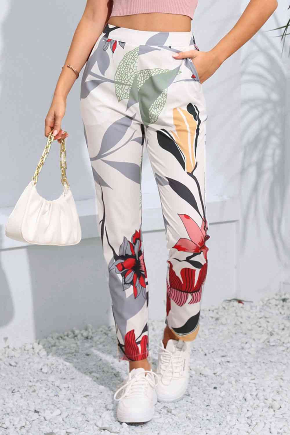 Floral Print Cropped Pants